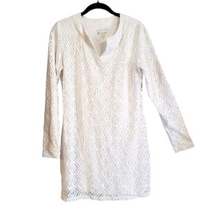 Coolibar UPF 50+ Sun Protection White Perforated Lined Dress S Pool Beach Resort